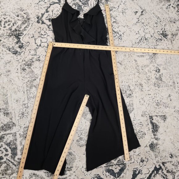 Revamped Women's Jumpsuit Size M Black Surplice Ruffles Summer Party Elegant - Picture 6 of 11